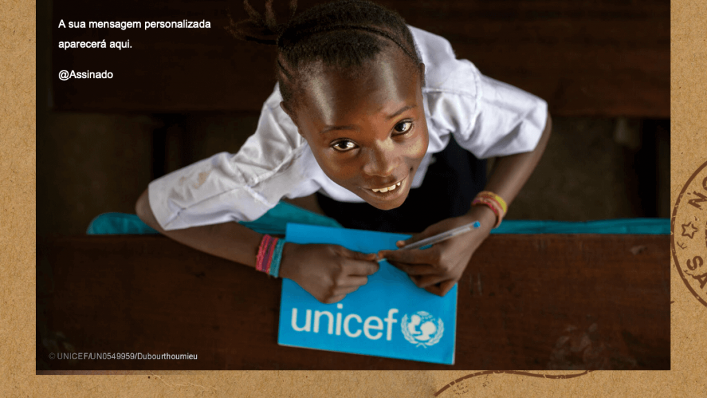 Cartão Kit lápis e cadernos Unicef